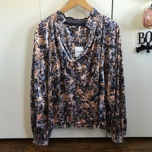 Free People Velvet Balloon Sleeve Blouse